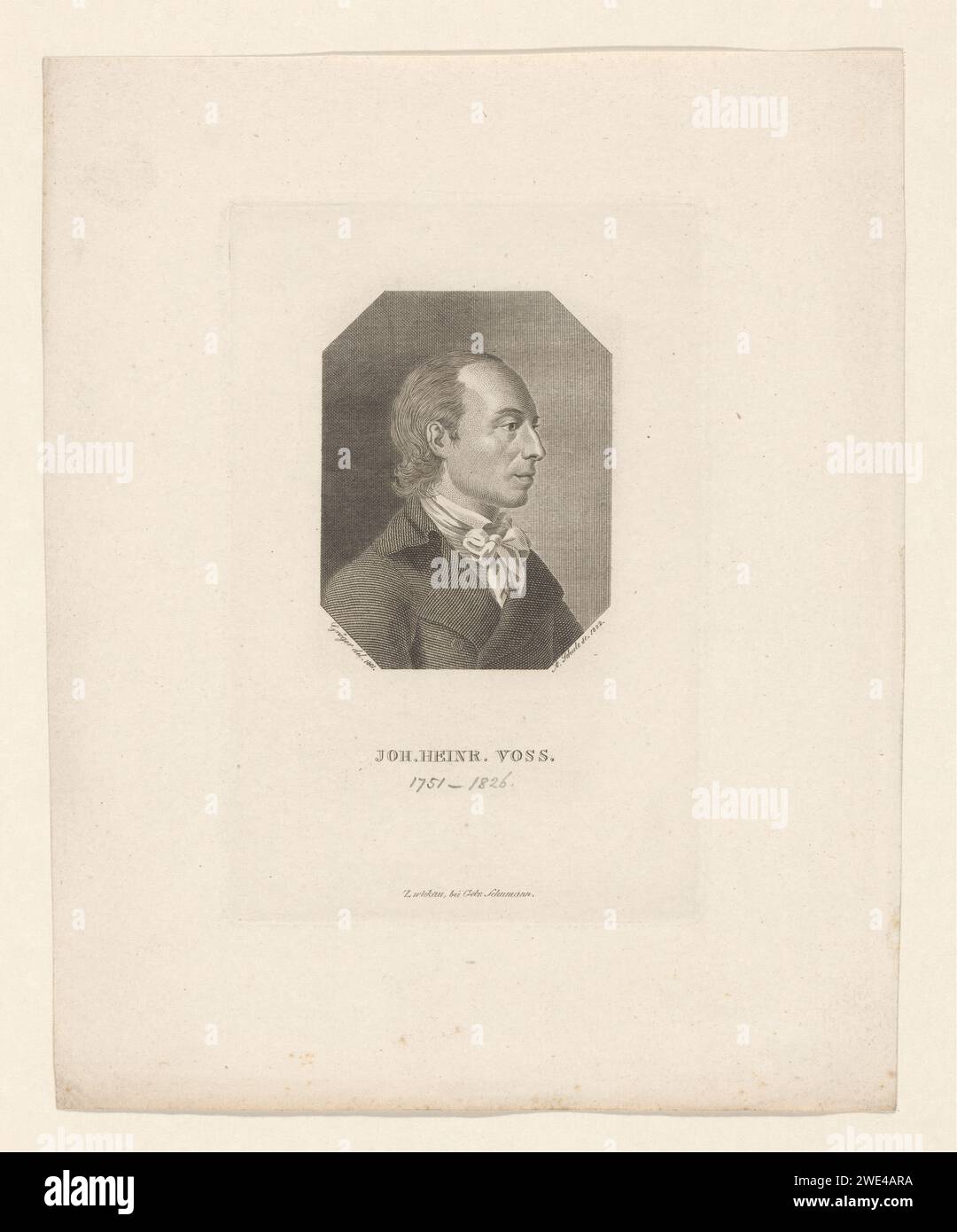 Portrait Johann Heinrich Voss, Albert Schule, after Friedrich Carl Gröger, 1822 print   paper engraving historical persons. writer, poet, author Stock Photo