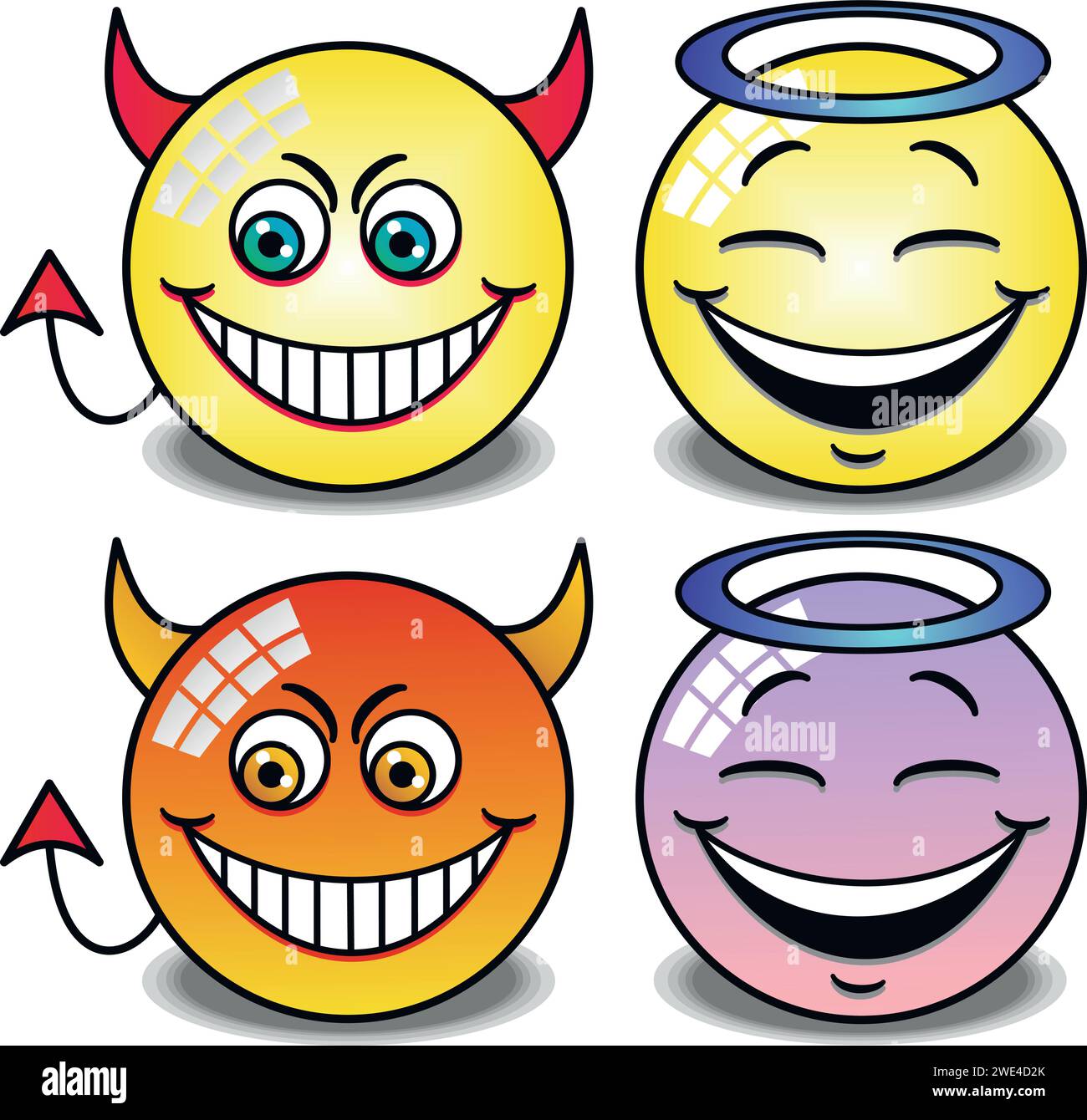 a set of smiley faces in different colors Stock Vector