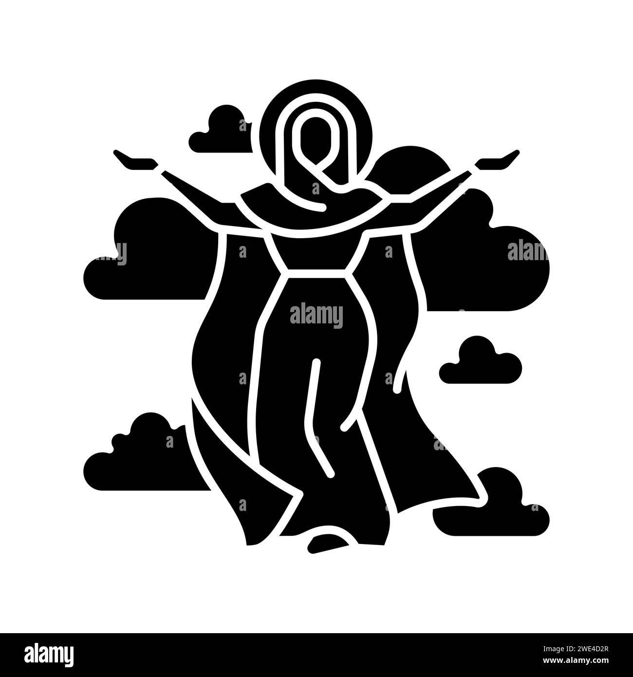 Ascended virgin mary black glyph icon Stock Vector
