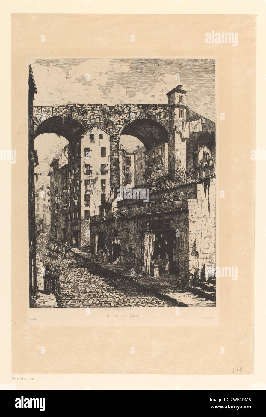 Street face in Gênes, Gabrielle -Marie Niel, 1850 - 1940 print  Paris paper etching / drypoint street Genoa Stock Photo