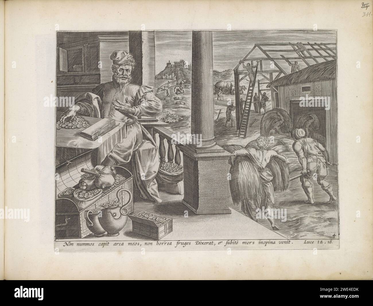 Parable of the rich fool, 1643 print A rich man has even larger barns