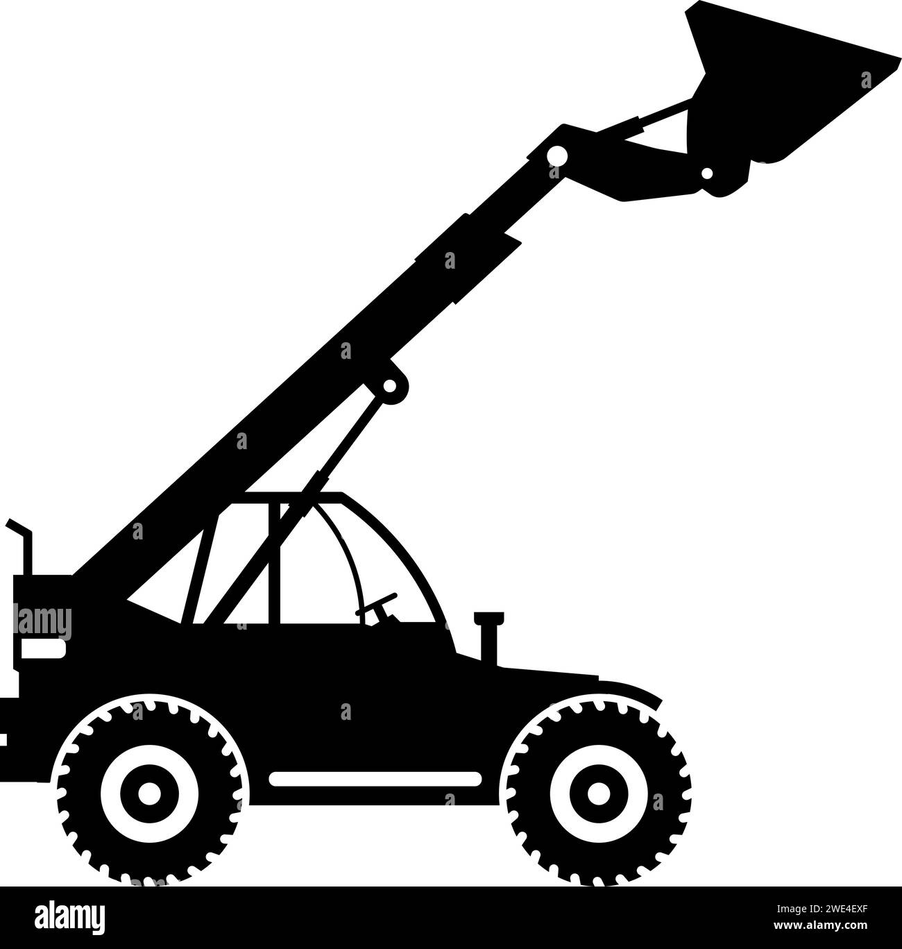 Silhouette of Compact Skid Steer Loader with Bucket and Wheels Icon in ...