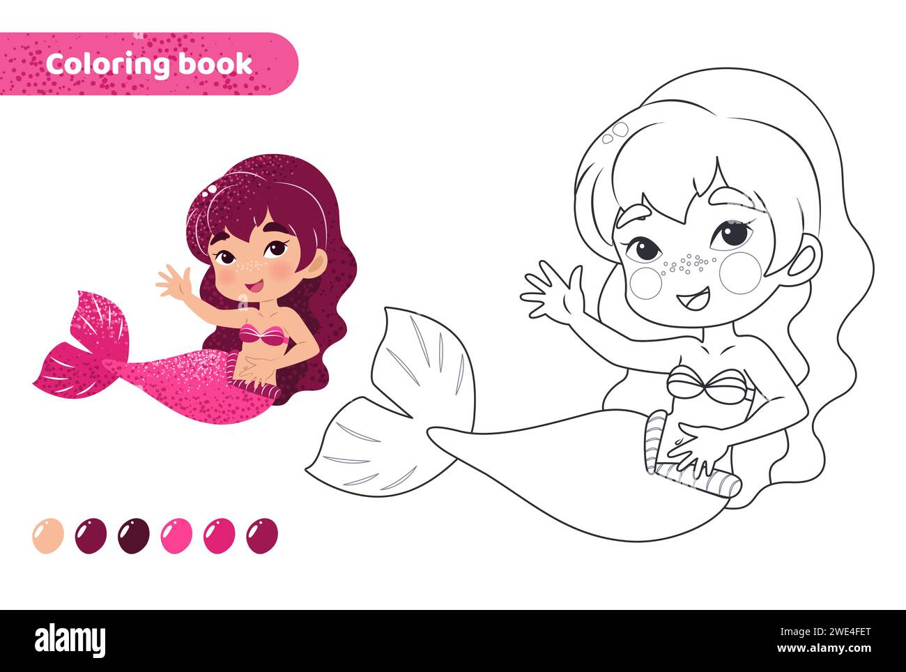 Coloring book for kids. Cute mermaid smiling. Stock Vector