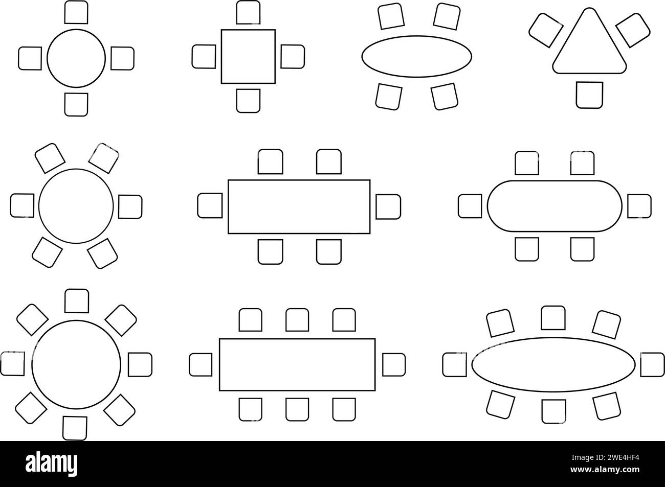 Set of layouts of seats in a restaurant, cafe, dining room. Schematic