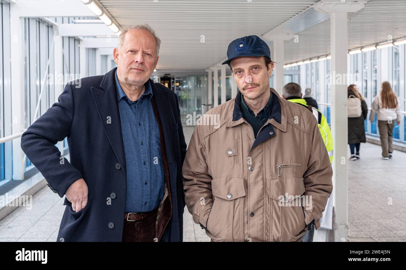 Kiel, Germany. 23rd Jan, 2024. Actors Axel Milberg (l) and August Diehl