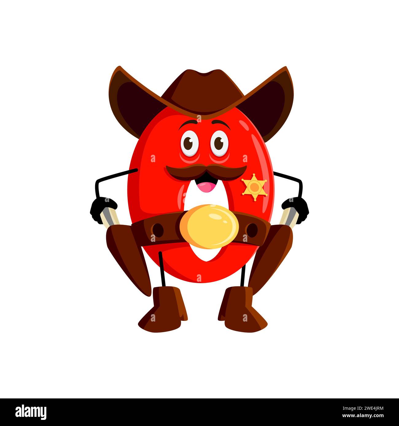 Cartoon math number zero cowboy, ranger or sheriff, character. Isolated