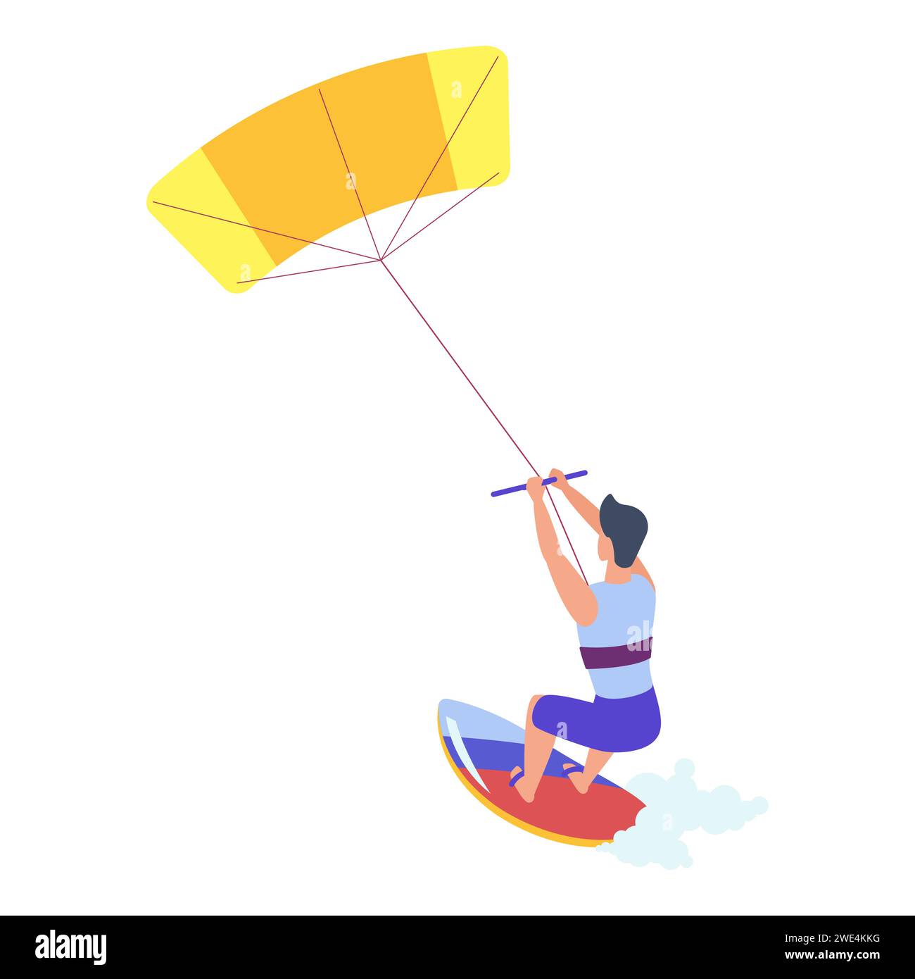 Man kitesurfing, extreme active summer water sport and hobby vector illustration Stock Vector
