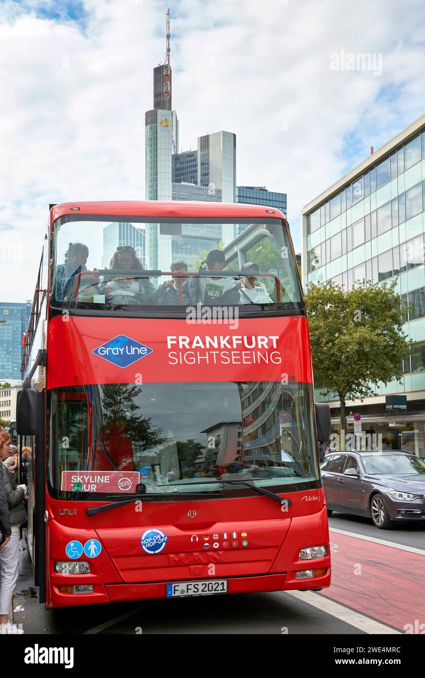 Touristic bus in the center of Frankfurt, Germany Stock Photo