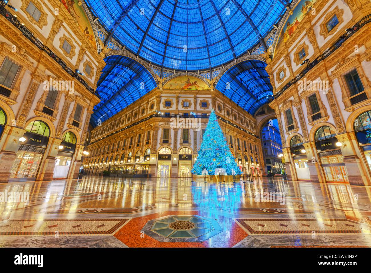 MILAN, ITALY - JANUARY 5, 2022: Christmas time in theGalleria Vittorio Emanuele II. Stock Photo