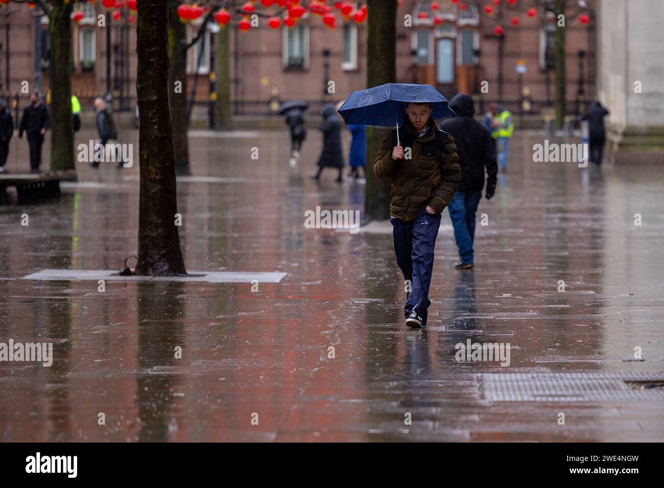 Manchester, UK, 21 January 2024, UK WEATHER in Manchester as Storm