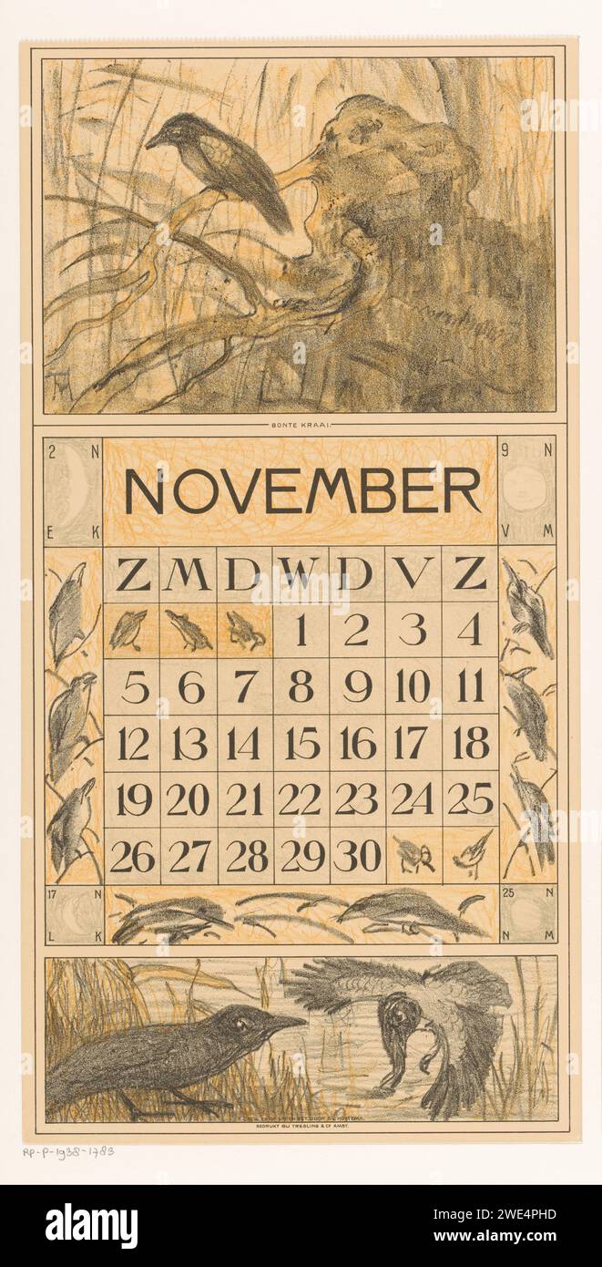 Calendar November with Bonte Kraai, Theo Van Hoytema, 1915 print The ...
