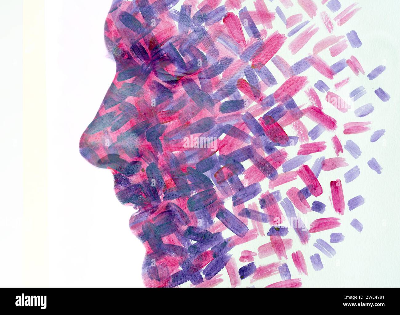 A colorful paintography male profile portrait in double exposure ...