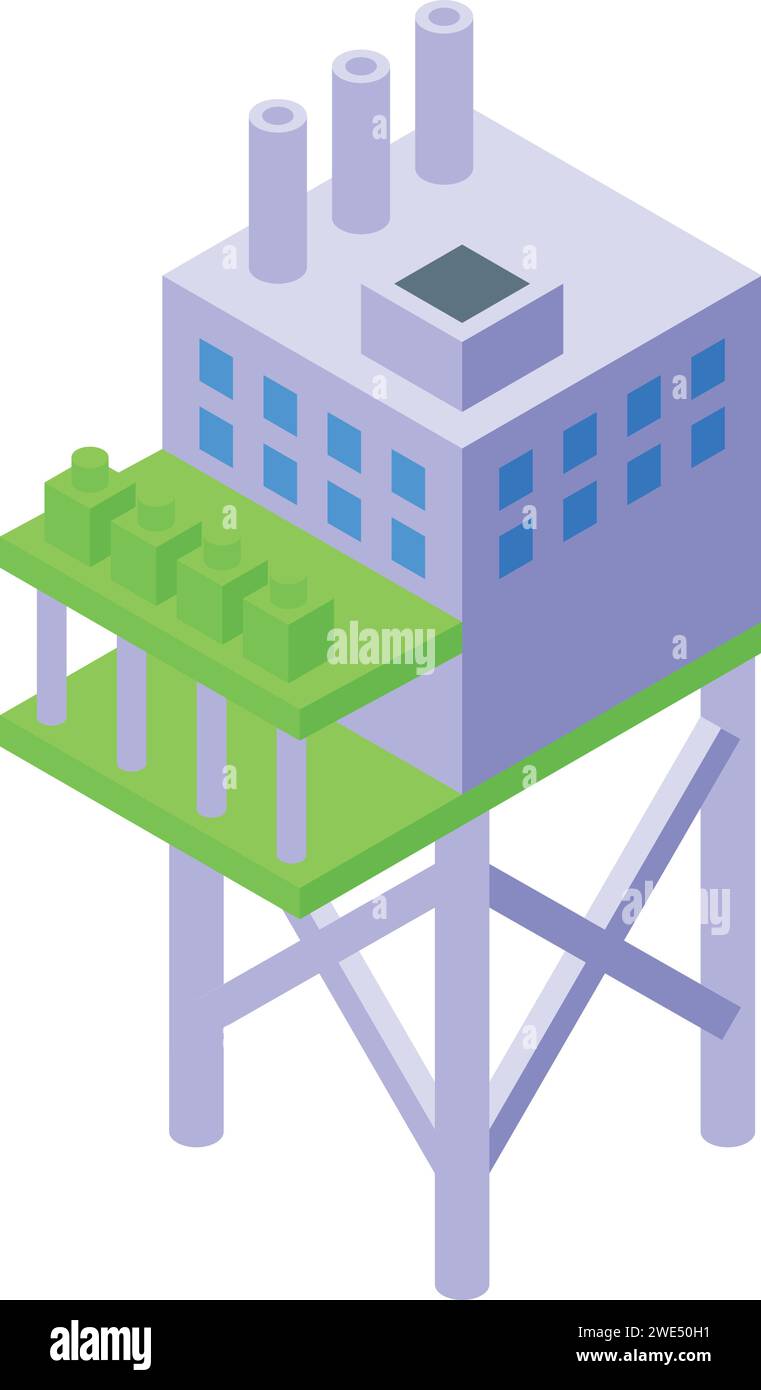 Hydrogen factory icon isometric vector. Ship station factory. Bio plant ...