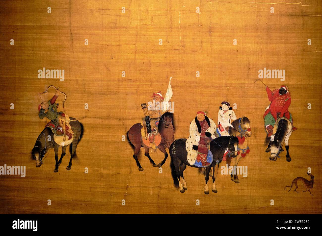 Taiwan, Taipei, Palace Museum, Kublai Khan hunting, silk painting 1280, Liu Guandao (1258-1336) Stock Photo