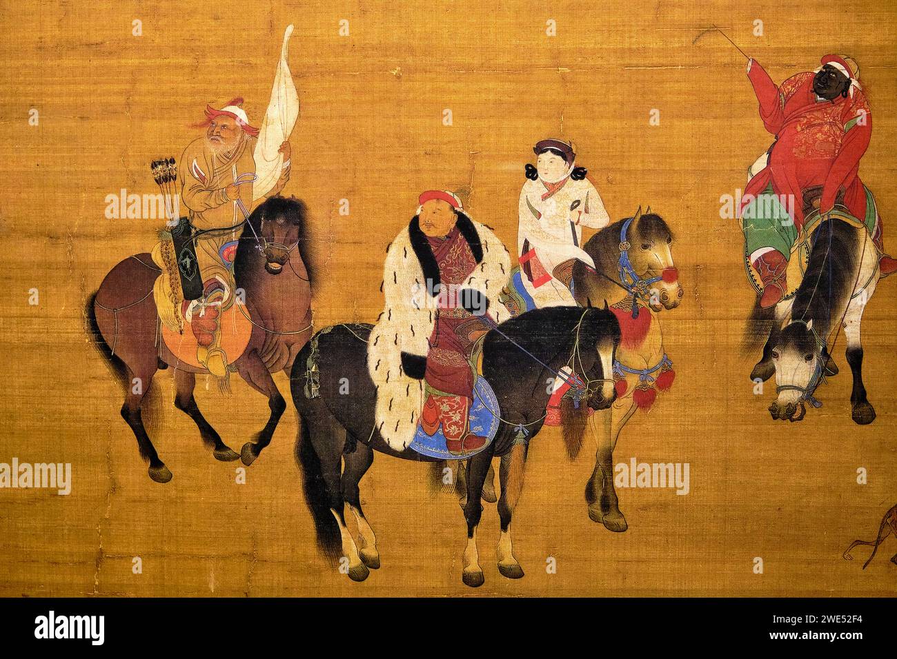 Taiwan, Taipei, Palace Museum, Kublai Khan hunting, silk painting 1280, Liu Guandao (1258-1336) Stock Photo