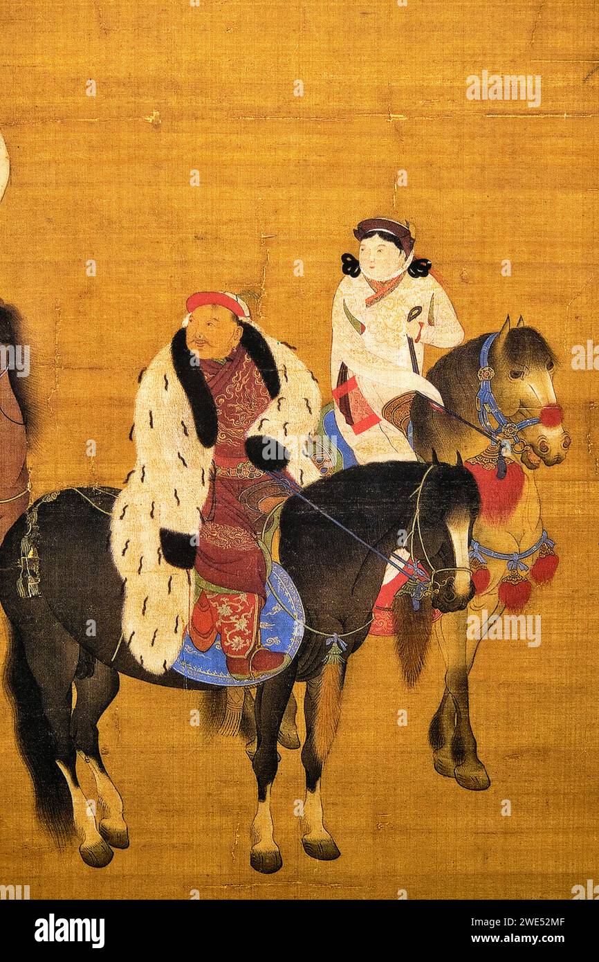 Taiwan, Taipei, Palace Museum, Kublai Khan hunting, silk painting 1280, Liu Guandao (1258-1336) Stock Photo