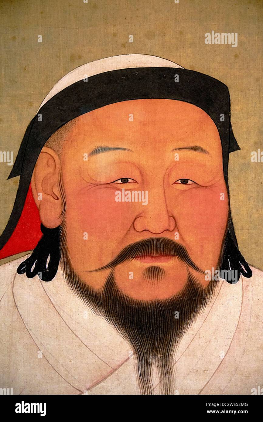 Taiwan, Taipei, Palace Museum, Kubilai Khan, silk painting, Mongol Empire (Yuan dynasty) 14th century Stock Photo