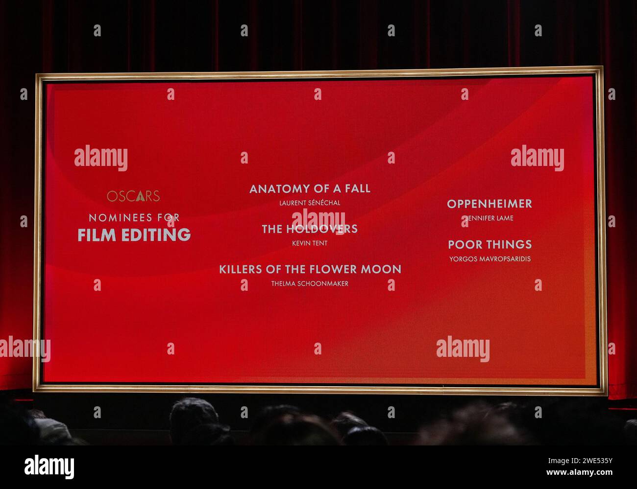 Los Angeles, USA. 23rd Jan, 2024. Nominees for FILM EDITING at the 96th