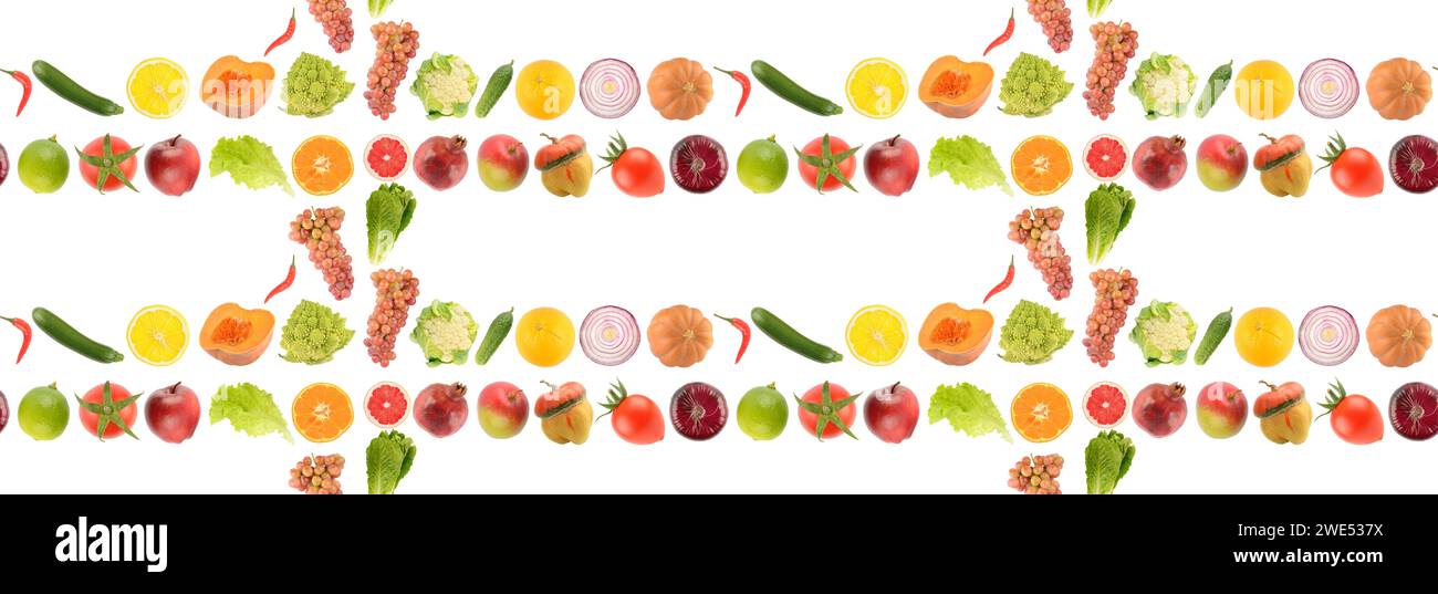 Seamless pattern of vegetables, fruits and berries isolated on white ...