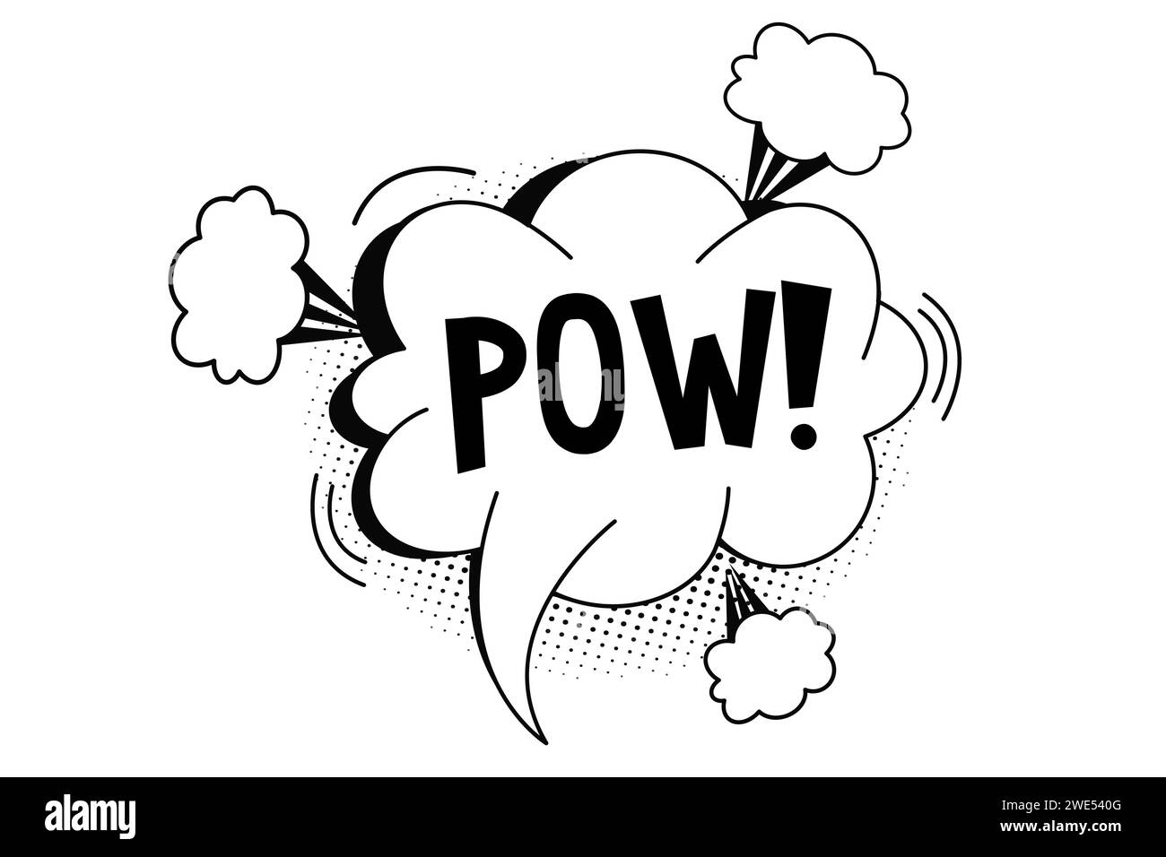Pow bubble speech comic expression frame cartoon doodle isolated on white background. Boom