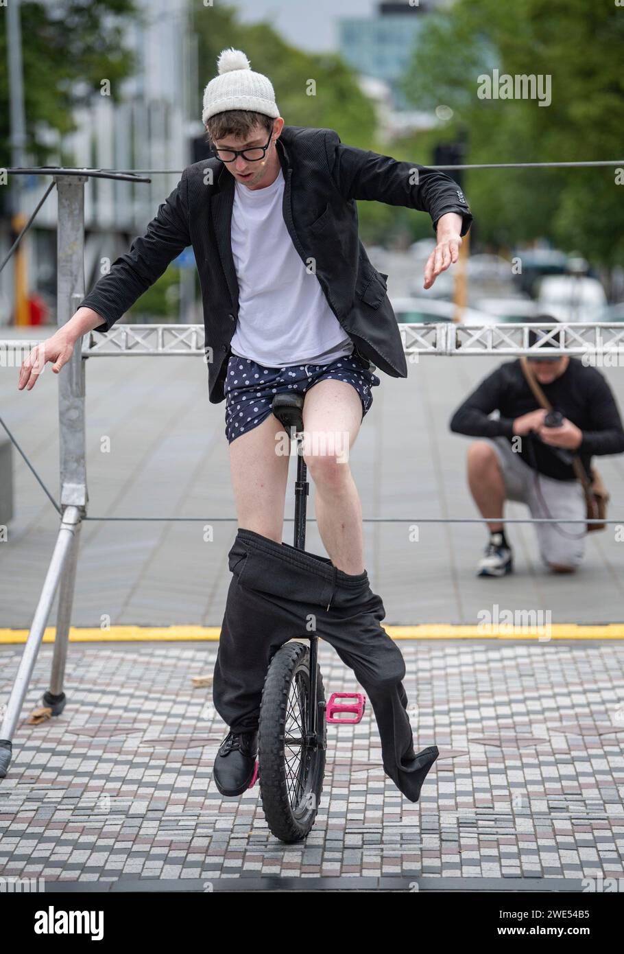 Christchurch, New Zealand. 23rd Jan, 2024. Street performer SAM