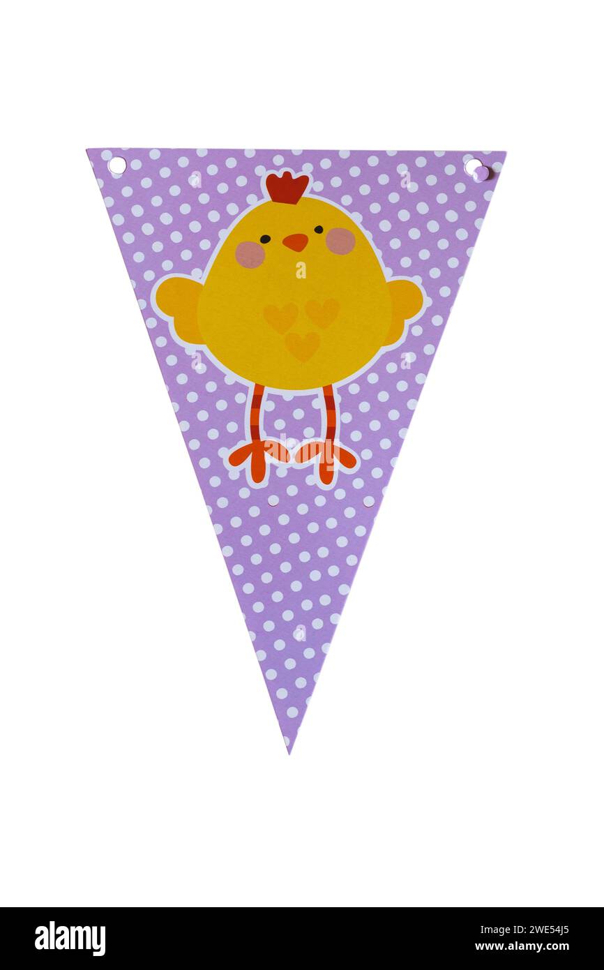 Easter decorations, Easter bunting with Easter chick isolated on white background Stock Photo