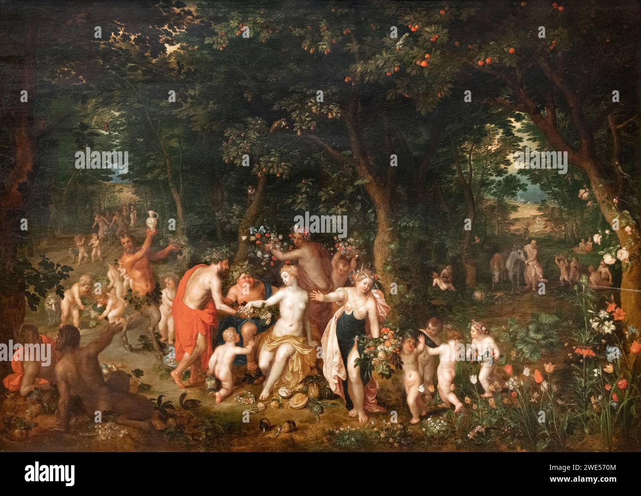 Jan Brueghel the Younger painting, 'The Feast of Bacchus', pre 1632. Flemish Baroque painting. 17th century flemish baroque painter. Stock Photo