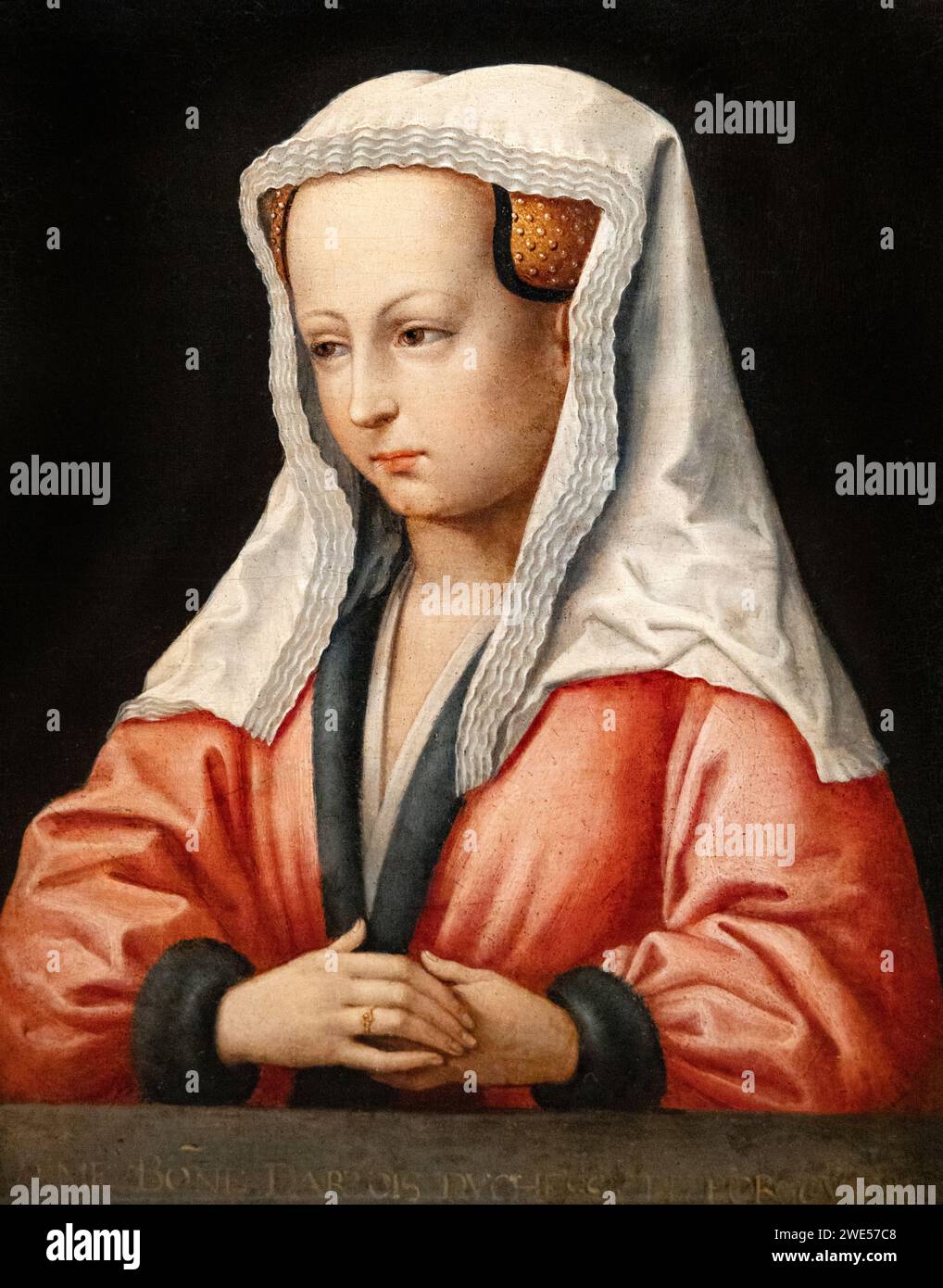 Copy after Jan van Eyck painting; A portrait of Bonne d'Artois (1396-1425); painted in the 16th century from motifs from Van Eycks works. Stock Photo