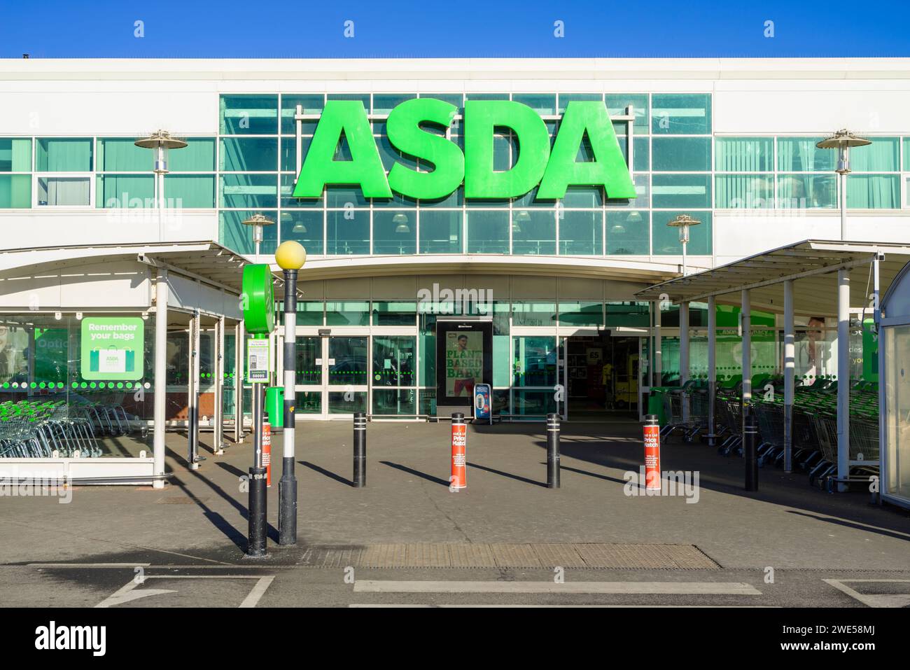 Asda store Asda store entrance Asda logo sign uk Asda supermarket Derbyshire england uk gb europe Stock Photo
