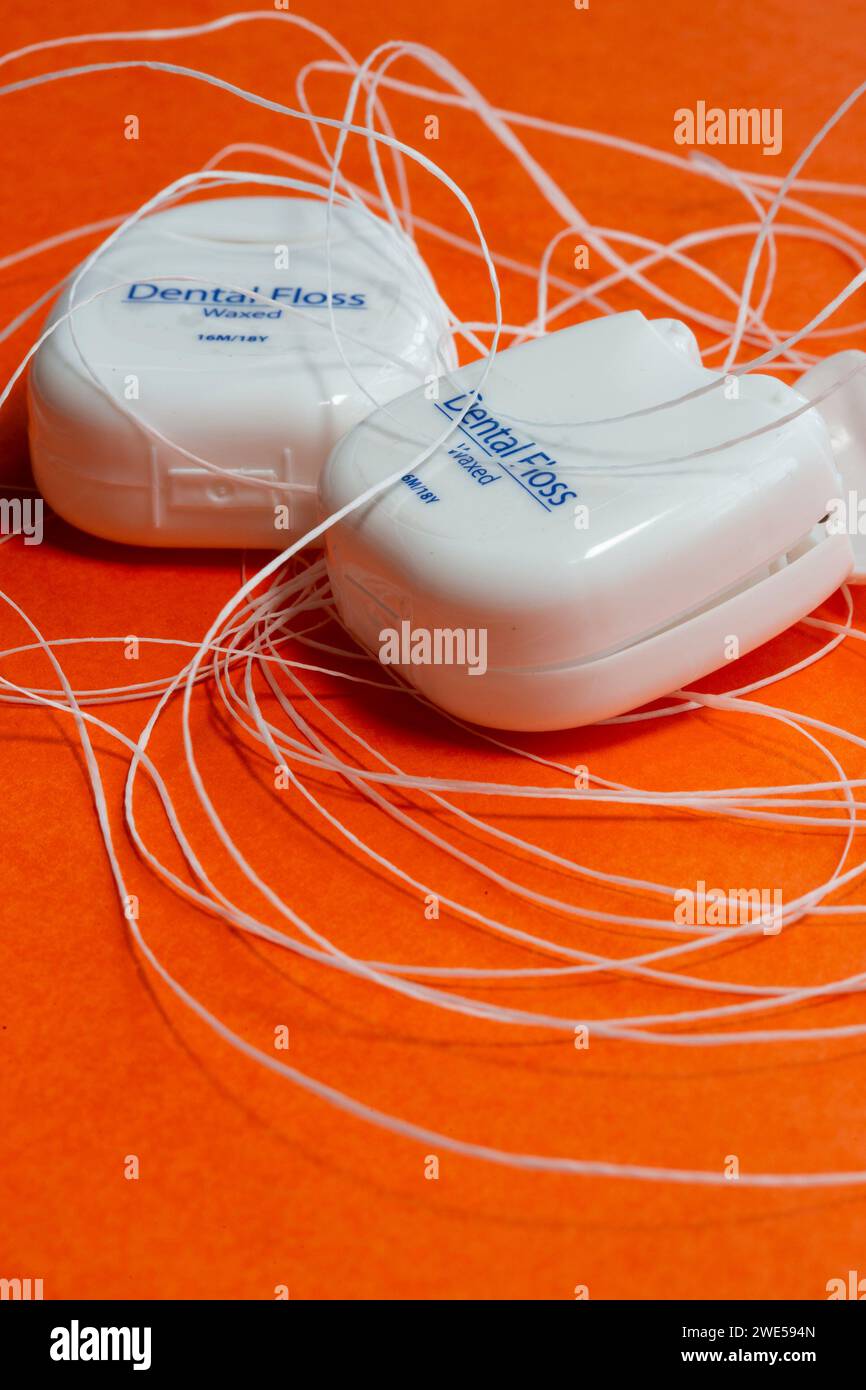 Dental Floss Container with dispensed floss, USA Stock Photo Alamy
