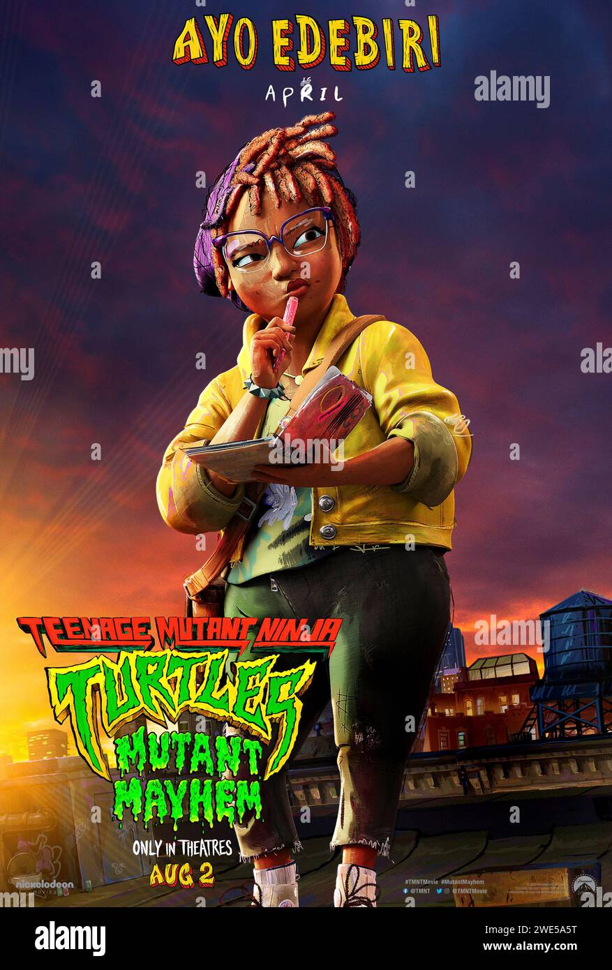 Teenage Mutant Ninja Turtles: Mutant Mayhem (2023) directed by Raine Allen-Miller and starring Ayo Edebiri as April O'Neil in this stylish animation. US character poster ***EDITORIAL USE ONLY***. Credit: BFA / Paramount Pictures Stock Photo