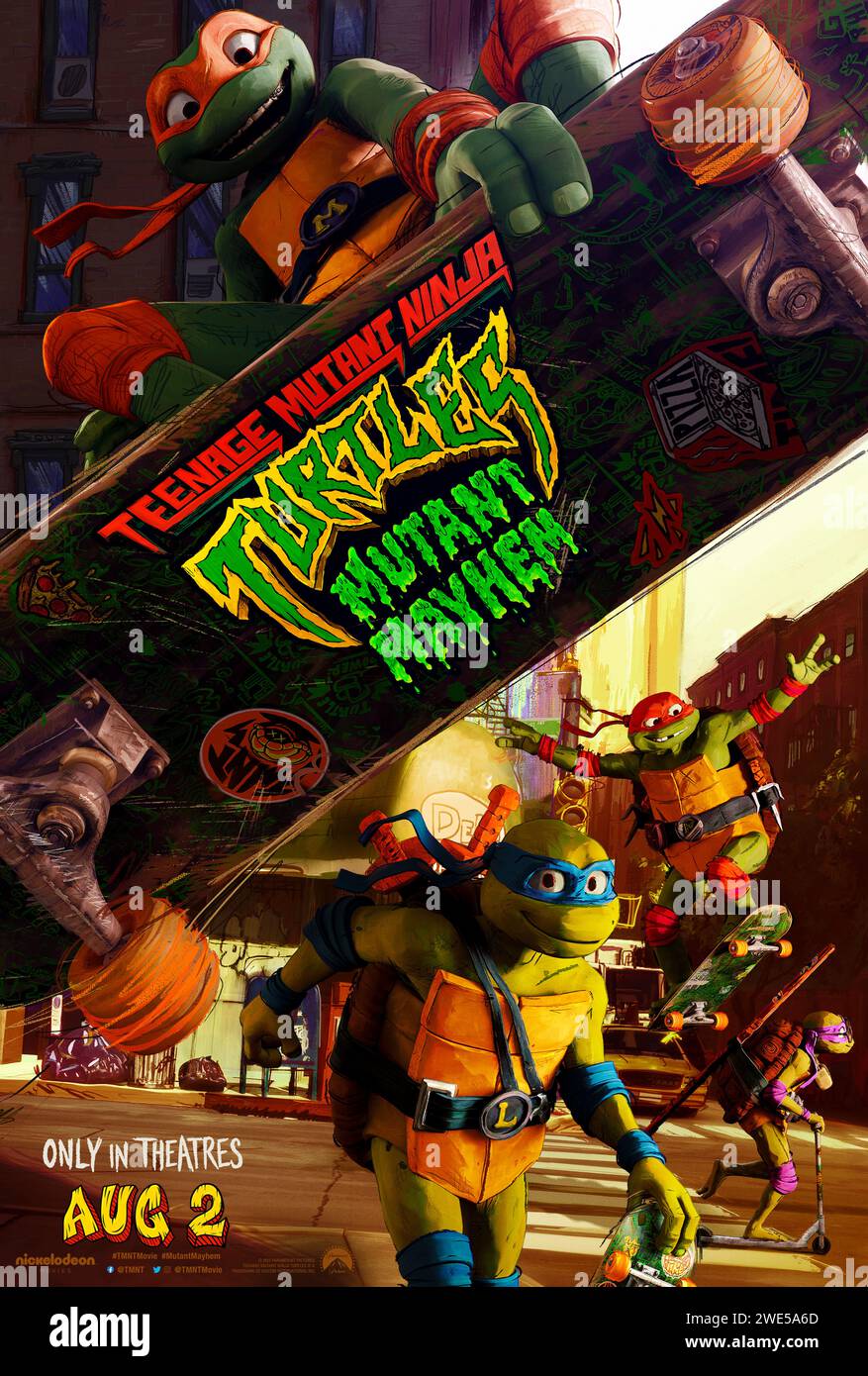 Teenage Mutant Ninja Turtles: Mutant Mayhem (2023) directed by Raine Allen-Miller and starring Micah Abbey, Shamon Brown Jr., Nicolas Cantu and Brady Noon. The TMNT return in this stylish CGI animation and set out to win the hearts of New Yorkers and be accepted as normal teenagers through heroic acts. US one sheet poster ***EDITORIAL USE ONLY***. Credit: BFA / Paramount Pictures Stock Photo