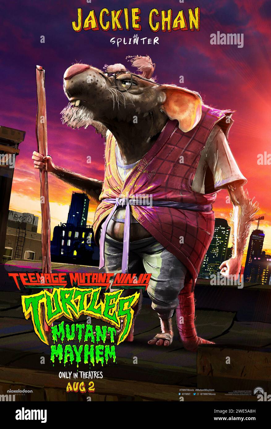 Teenage Mutant Ninja Turtles: Mutant Mayhem (2023) directed by Raine Allen-Miller and starring Jackie Chan as Splinter in this stylish animation. US character poster ***EDITORIAL USE ONLY***. Credit: BFA / Paramount Pictures Stock Photo