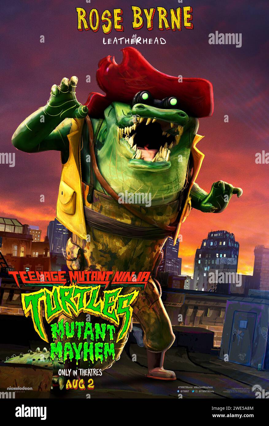 Teenage Mutant Ninja Turtles: Mutant Mayhem (2023) directed by Raine Allen-Miller and starring Rose Byrne as Leatherhead in this stylish animation. US character poster ***EDITORIAL USE ONLY***. Credit: BFA / Paramount Pictures Stock Photo