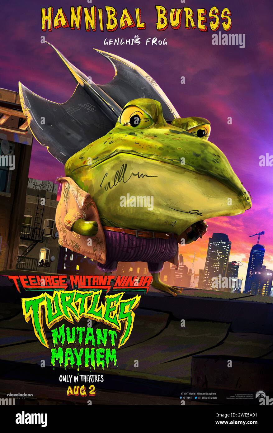 Teenage Mutant Ninja Turtles: Mutant Mayhem (2023) directed by Raine Allen-Miller and starring Hannibal Buress as Genghis Frog in this stylish animation. US character poster ***EDITORIAL USE ONLY***. Credit: BFA / Paramount Pictures Stock Photo