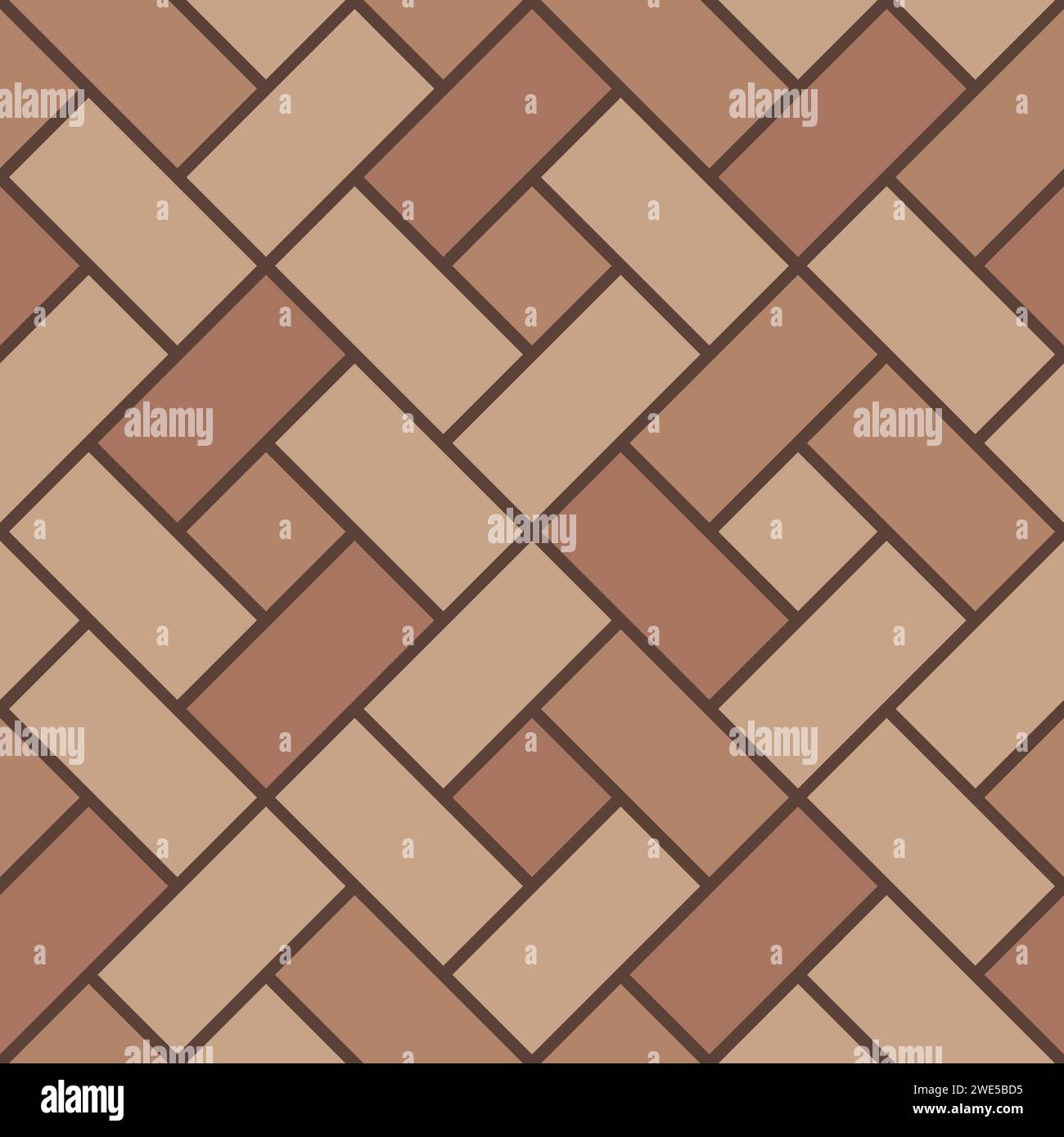Flanders weave brown pavement top view pattern, street cobblestone, garden sidewalk tile. Vector paving slabs, walkway or alley pavement blocks layout, creates an intricate interlacing of bricks Stock Vector