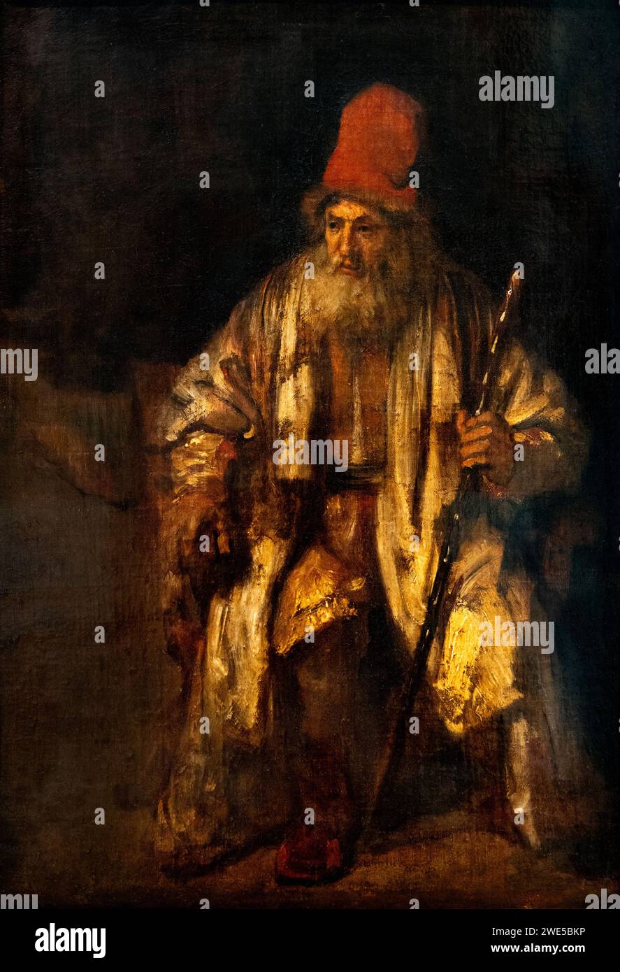 Rembrandt van Rijn, or Rembrandt painting; 'The Old man with the red cap or hat' 17th century Dutch Golden Age painting. Stock Photo