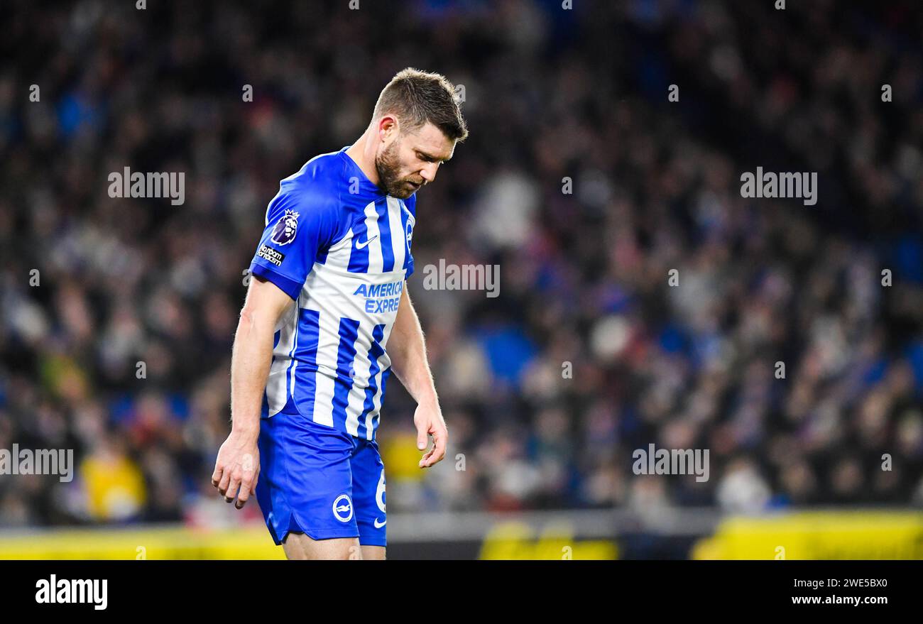 James Milner of Brighton looks dejected after a missed chance during the Premier League match between Brighton and Hove Albion and Wolverhampton Wanderers at the American Express Stadium  , Brighton , UK - 22nd January 2024 Photo Simon Dack / Telephoto Images. Editorial use only. No merchandising. For Football images FA and Premier League restrictions apply inc. no internet/mobile usage without FAPL license - for details contact Football Dataco Stock Photo