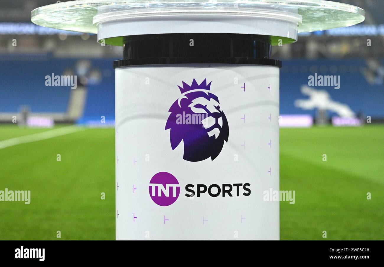 TNT Sports television coverage during the Premier League match between Brighton and Hove Albion and Wolverhampton Wanderers at the American Express Stadium  , Brighton , UK - 22nd January 2024 Photo Simon Dack / Telephoto Images. Editorial use only. No merchandising. For Football images FA and Premier League restrictions apply inc. no internet/mobile usage without FAPL license - for details contact Football Dataco Stock Photo