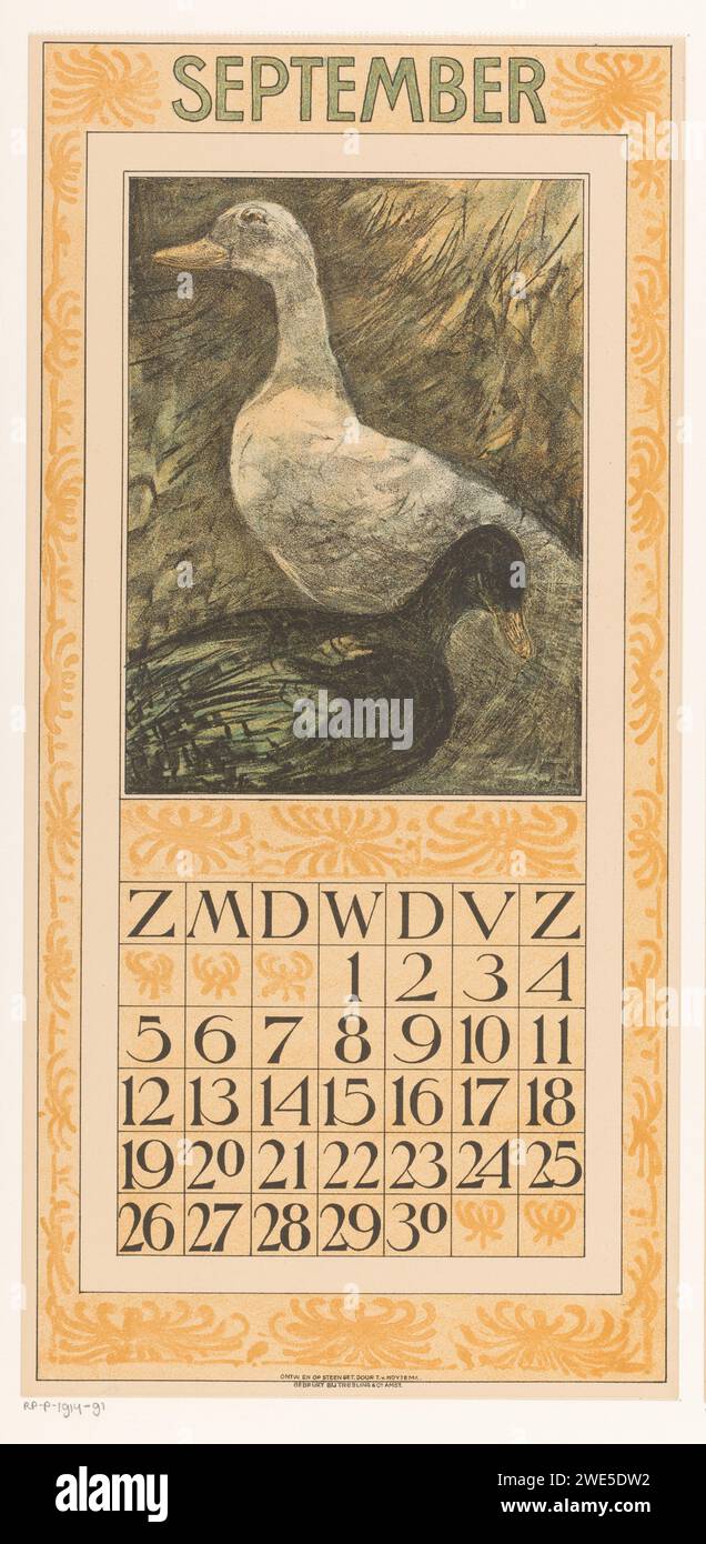 September calendar magazine with two standing ducks, Theo van Hoytema ...