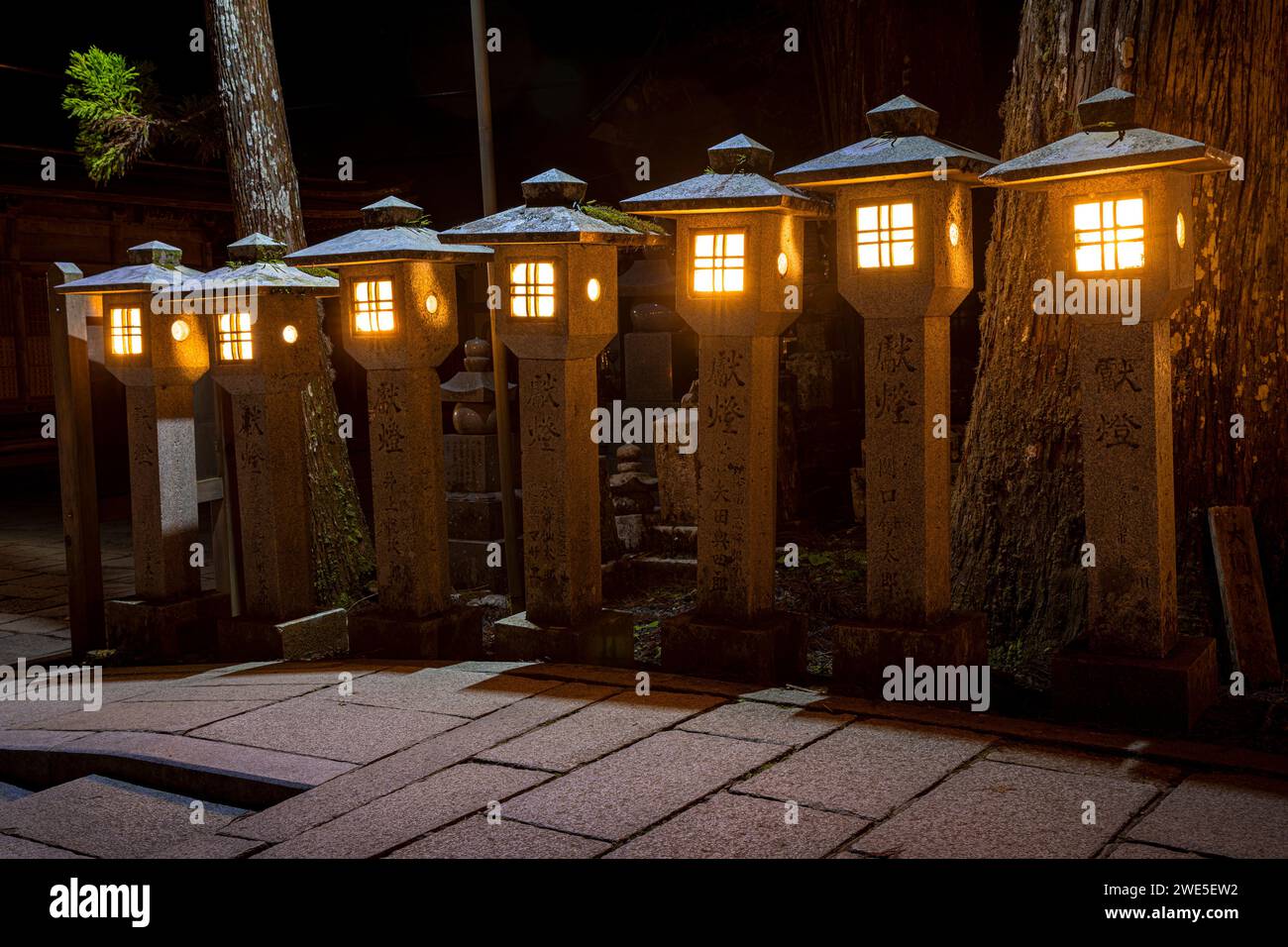stone lanterns inside the Okunoin Koyasan cemetery Stock Photo