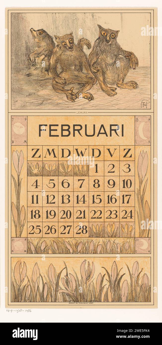 Calendar Calendar with Lemuren, Theo Van Hoytema, 1916 print The ...