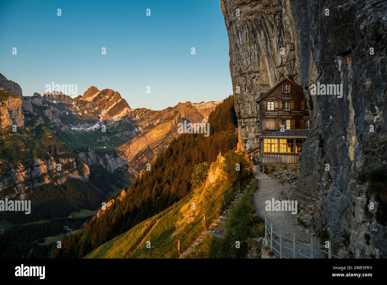 Berggasthaus Aescher Wildkirchli Sunrise Below Ebenalp Weissbad Berggasthaus Aescher Wildkirchli Sunrise Below Ebenalp Weissbad