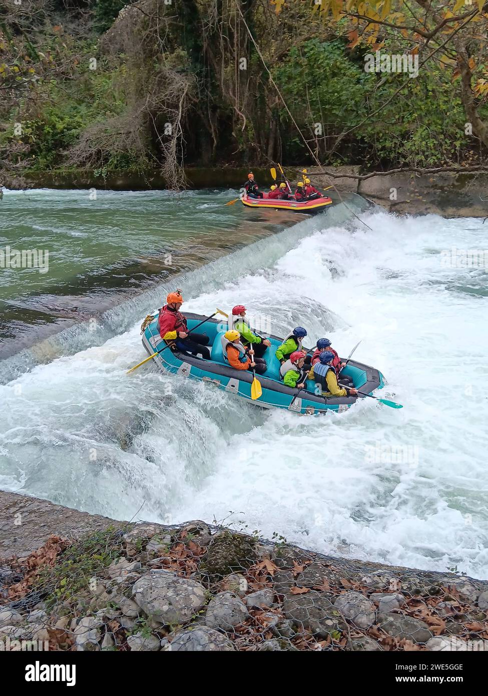 rafting on a mountain river Stock Photo
