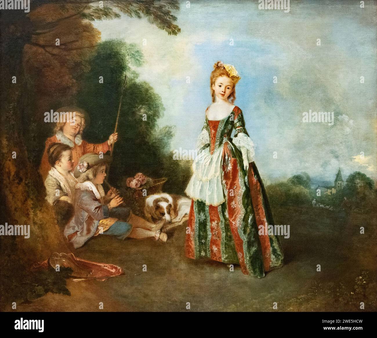 Jean-Antoine Watteau painting, 'The Dance' or 'Iris', c. 1718-21, French painter in the Baroque and Rococo style. Stock Photo
