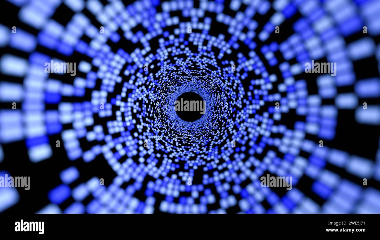 Abstract different blue lights in concentric circles. Concept for cyberspace or DNA - selective focus. Stock Photo