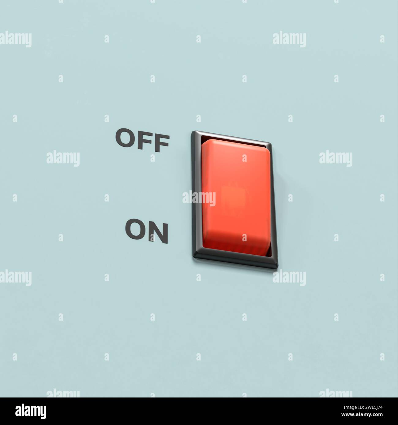 On off switch isolated on turquoise green background - 3d render - shutdown concept Stock Photo