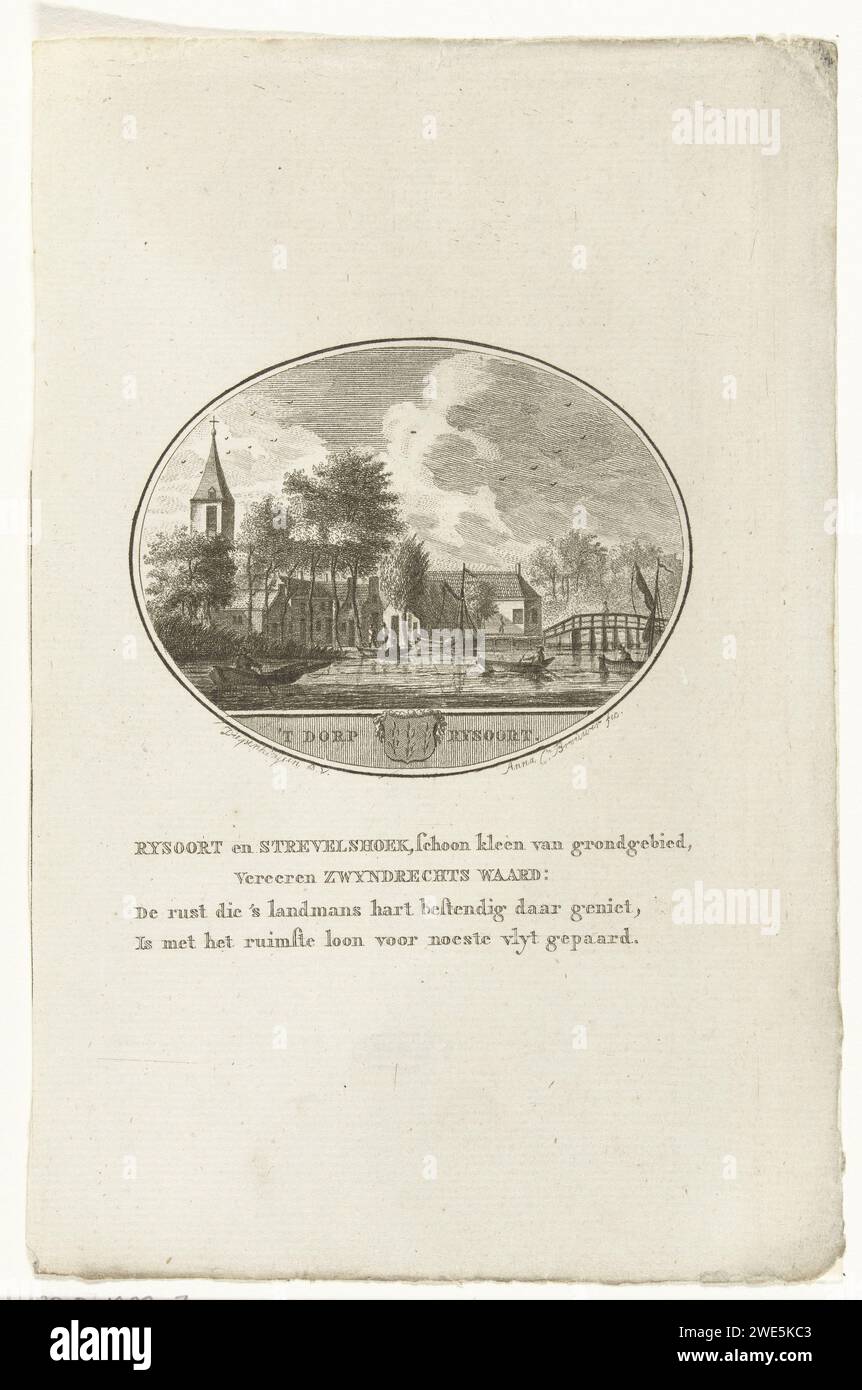 View of the village of Rijsoord, Anna Catharina Brouwer, after Johannes van Diepenhuijsen, 1791 - 1793 print  Amsterdam (possibly) paper etching city-view in general; 'veduta' Rise Stock Photo