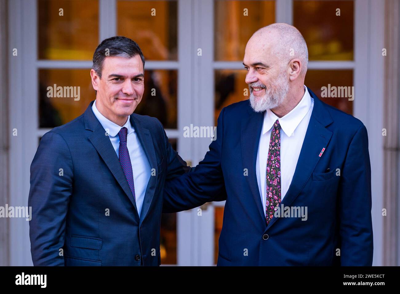 Madrid Spain 23rd Jan 2024 Spanish Prime Minister Pedro Sanchez L   Madrid Spain 23rd Jan 2024 Spanish Prime Minister Pedro Sanchez L Welcomes The Albanian Prime Minister Edi Rama R During The Official Visit At The Headquarters Of The Spanish Government In Palacio De La Moncloa Madrid Photo By Alberto Gardinsopa Imagessipa Usa Credit Sipa Usaalamy Live News 2WE5KCT 