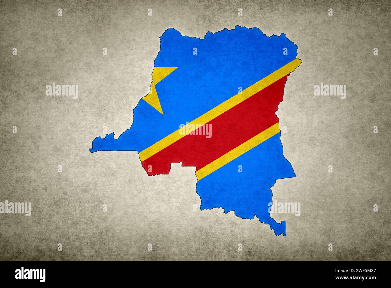 Grunge map of the Democratic Republic of the Congo with its flag printed within its border on an old paper. Stock Photo